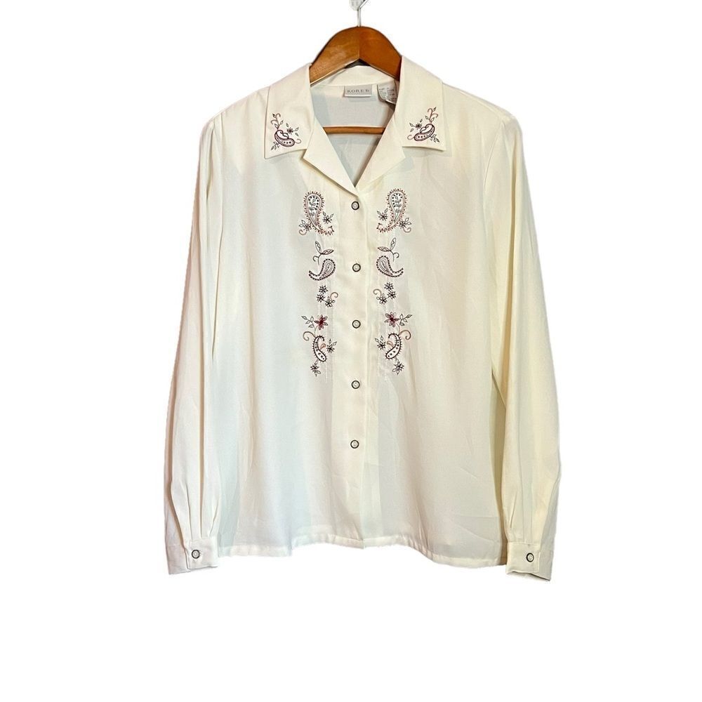 Koret off‎ white embroidered button down shirt. Size 10